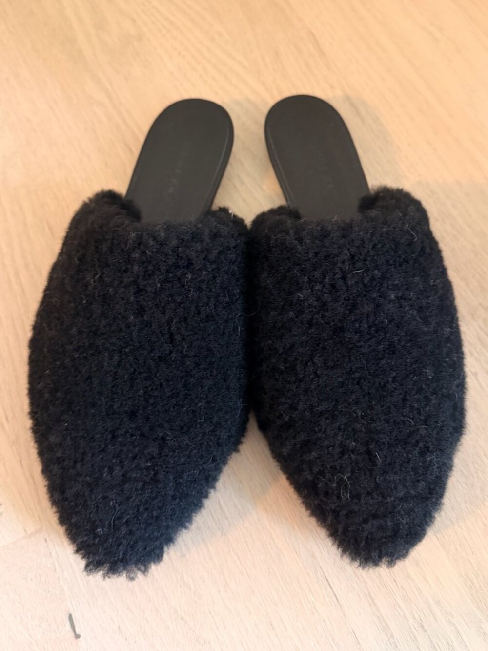 Jenni Kayne Black Shearling Pointed Toe Mules
